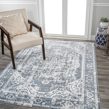 Keesha Bold Distressed Medallion Low-Pile Machine-Washable Area Rug